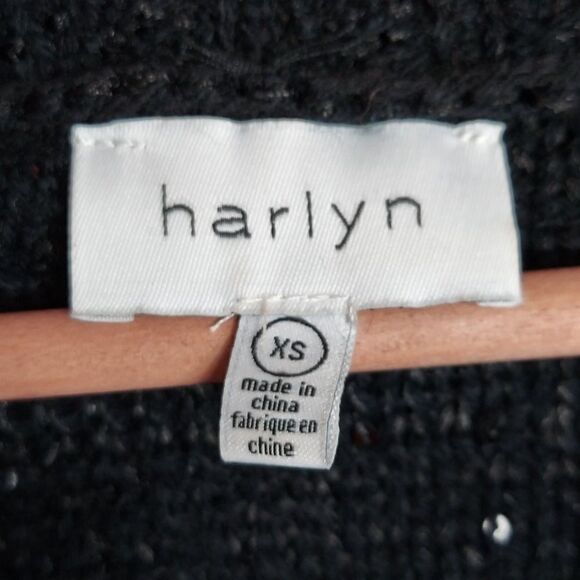 Anthropologie Harlyn Black Sequin V Neck Sweater Sz XS - Picture 7 of 8